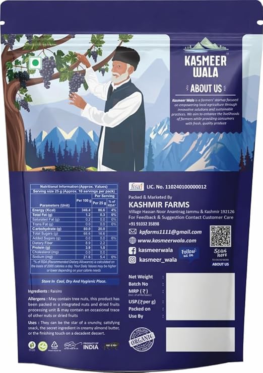 KASMEER WALA Black Raisins | Seedless Dried Grapes | Naturally Sweet & Sun-Dried | Rich in Iron & Antioxidants | Immunity Booster | Healthy Snack |