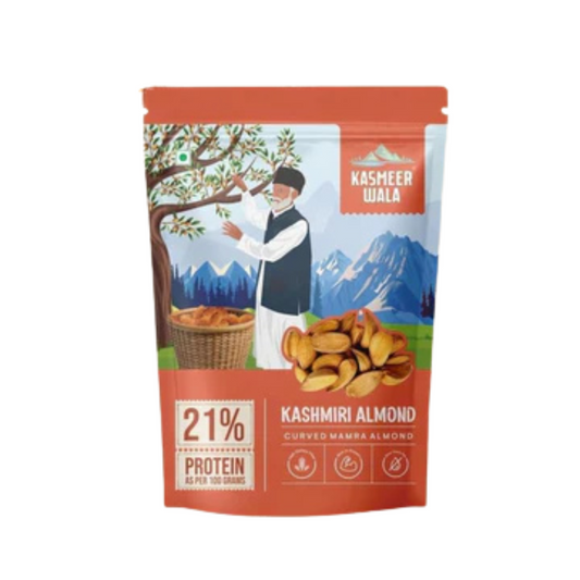 Kashmiri Curved Mamra Almonds | Premium Grade A Badam | High Oil Content | Handpicked Organic Dry Fruits | Natural Brain Booster for Kids & Adults