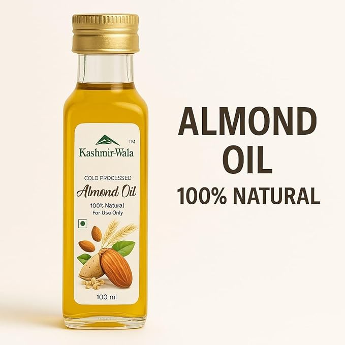 Kasmeer Wala Pure Kashmiri Almond Oil – 100 ml | Cold Pressed Sweet Almond Oil for Skin, Hair & Massage | 100% Natural & Organic | Nourishing & Moisturizing
