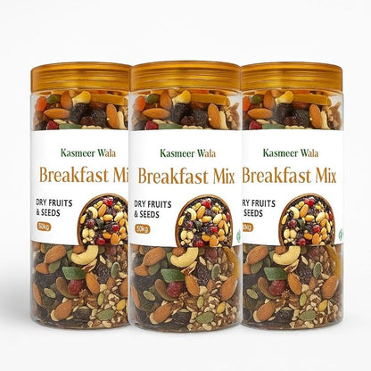 Kasmeer Wala Protein Breakfast Mix – Nuts, Seeds & Berries Blend | High Protein & Fiber | Superfood Trail Mix | No Sugar | Keto Friendly | Pack of 3 (500g × 3 = 1.5 kg)