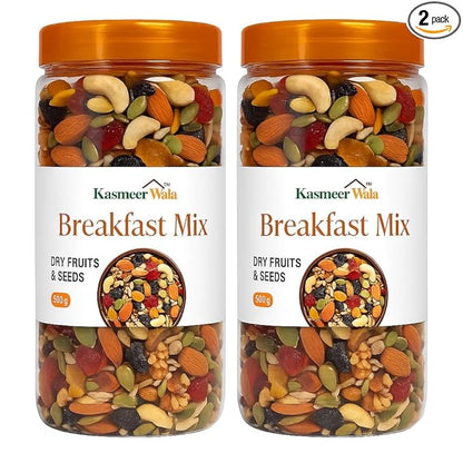 Kasmeer Wala Breakfast Mix | Healthy Mix of Premium Nuts, Berries & Seeds | High Protein & Fiber | Immunity & Energy Booster |(2 x 500g Packs)
