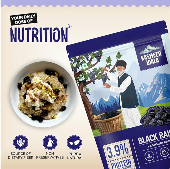 KASMEER WALA Black Raisins | Seedless Dried Grapes | Naturally Sweet & Sun-Dried | Rich in Iron & Antioxidants | Immunity Booster | Healthy Snack  |