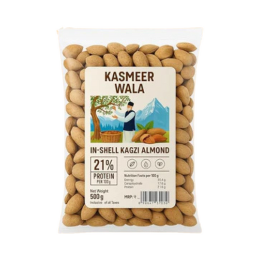 Kasmeer Wala In-Shell Kagzi Almonds | 21% Protein | Thin Shell, Easy to Crack | Natural & Healthy Dry Fruit