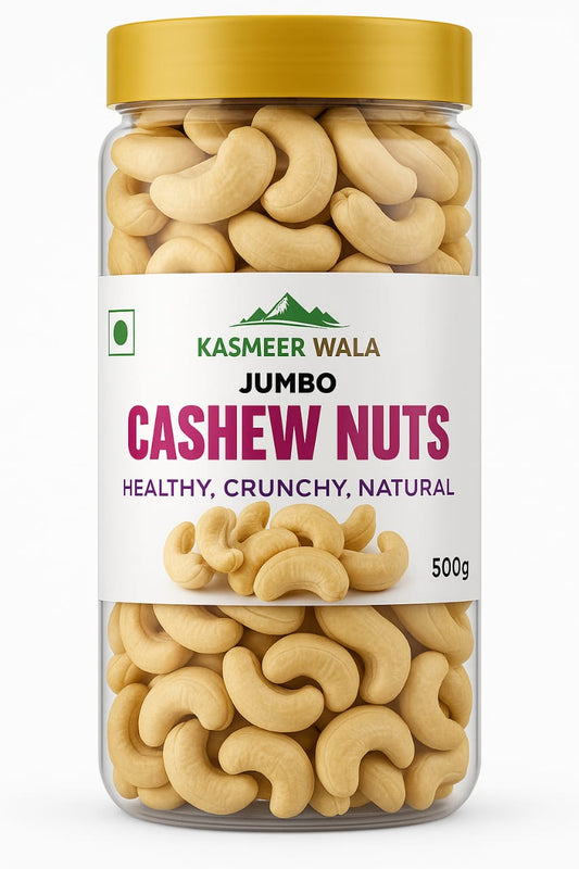 Kasmeer Wala Jumbo Cashew Nuts 500g | Premium Whole Cashews | Healthy Crunchy Natural Dry Fruits | Rich in Protein & Energy Snacks