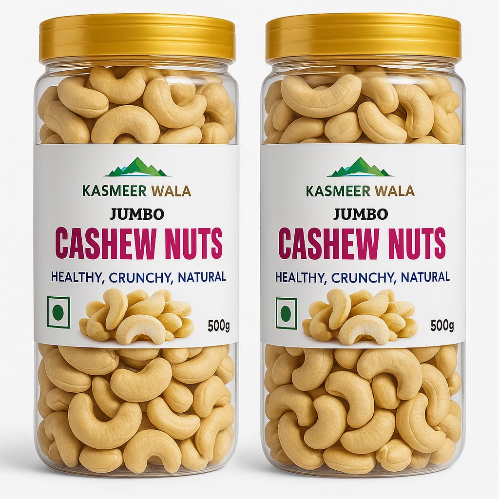 Kasmeer Wala Jumbo Cashew Nuts 500g | Premium Whole Cashews | Healthy Crunchy Natural Dry Fruits | Rich in Protein & Energy Snacks