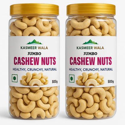 Kasmeer Wala Jumbo Cashew Nuts 500g | Premium Whole Cashews | Healthy Crunchy Natural Dry Fruits | Rich in Protein & Energy Snacks
