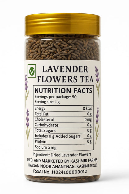 Kasmeer Wala Himalayan Lavender Flower Tea | 100% Organic Herbal Infusion | Pure & Natural Dried Lavender Flowers | Relaxing, Stress Relief, Sleep Support | 50g Pack
