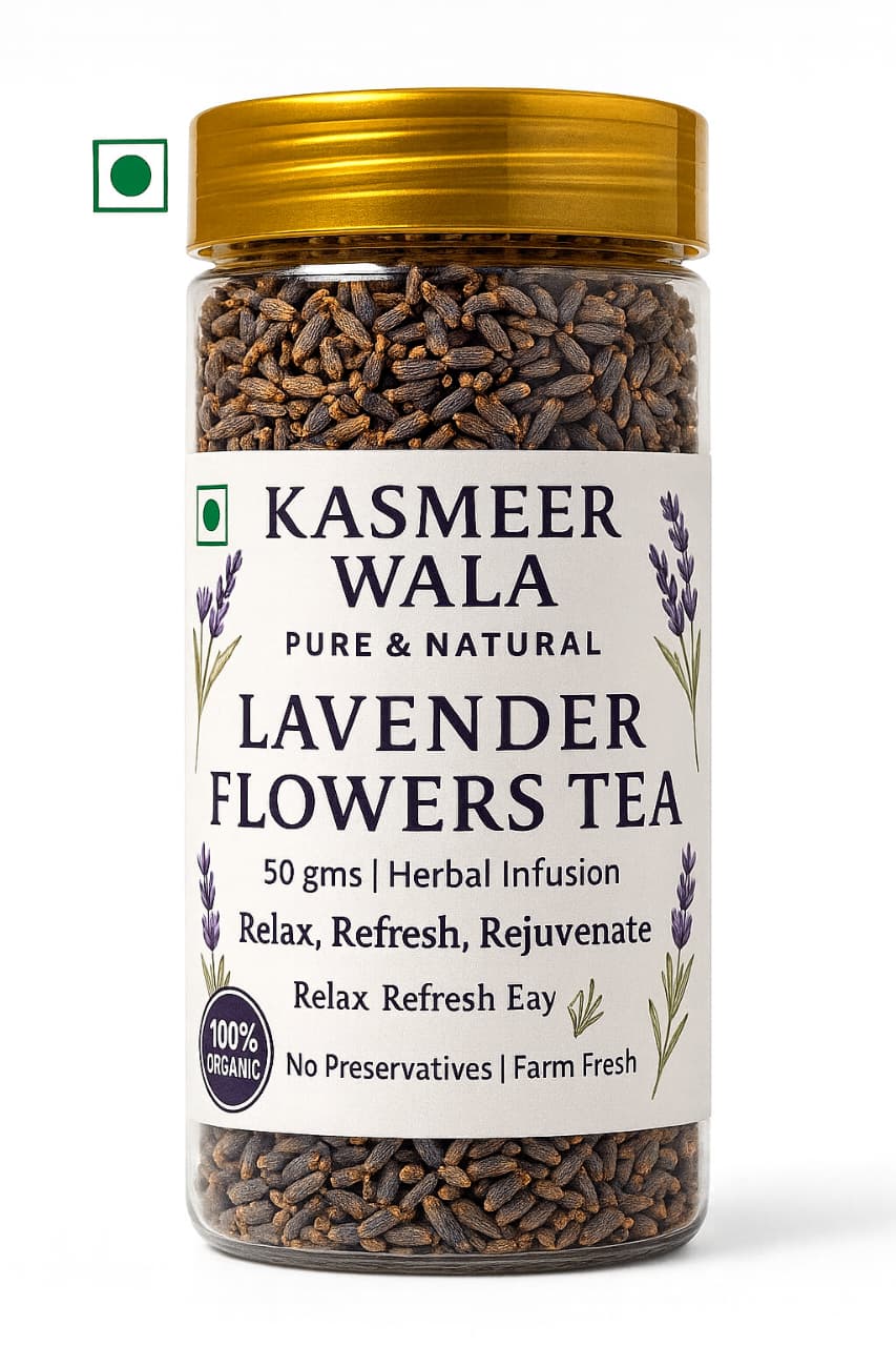 Kasmeer Wala Himalayan Lavender Flower Tea | 100% Organic Herbal Infusion | Pure & Natural Dried Lavender Flowers | Relaxing, Stress Relief, Sleep Support | 50g Pack