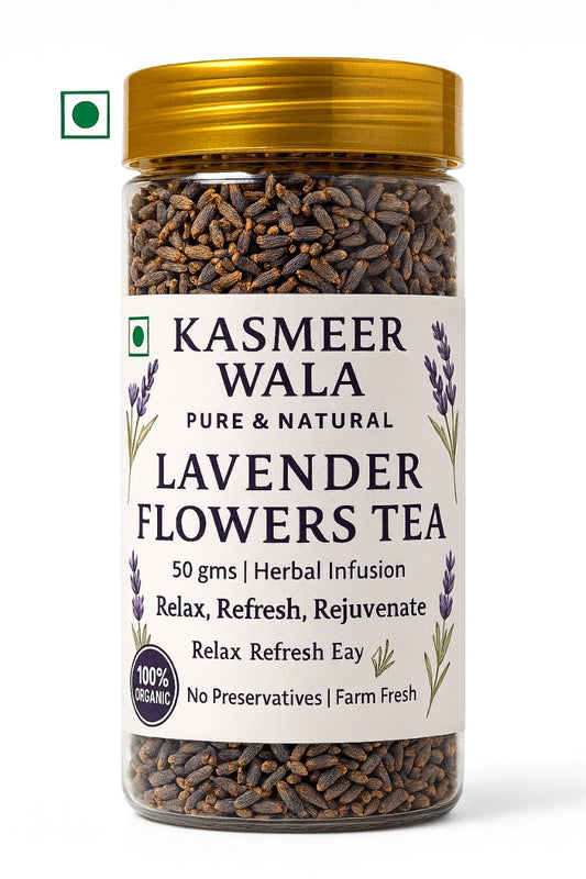 Kasmeer Wala Himalayan Lavender Flower Tea | 100% Organic Herbal Infusion | Pure & Natural Dried Lavender Flowers | Relaxing, Stress Relief, Sleep Support | 50g Pack