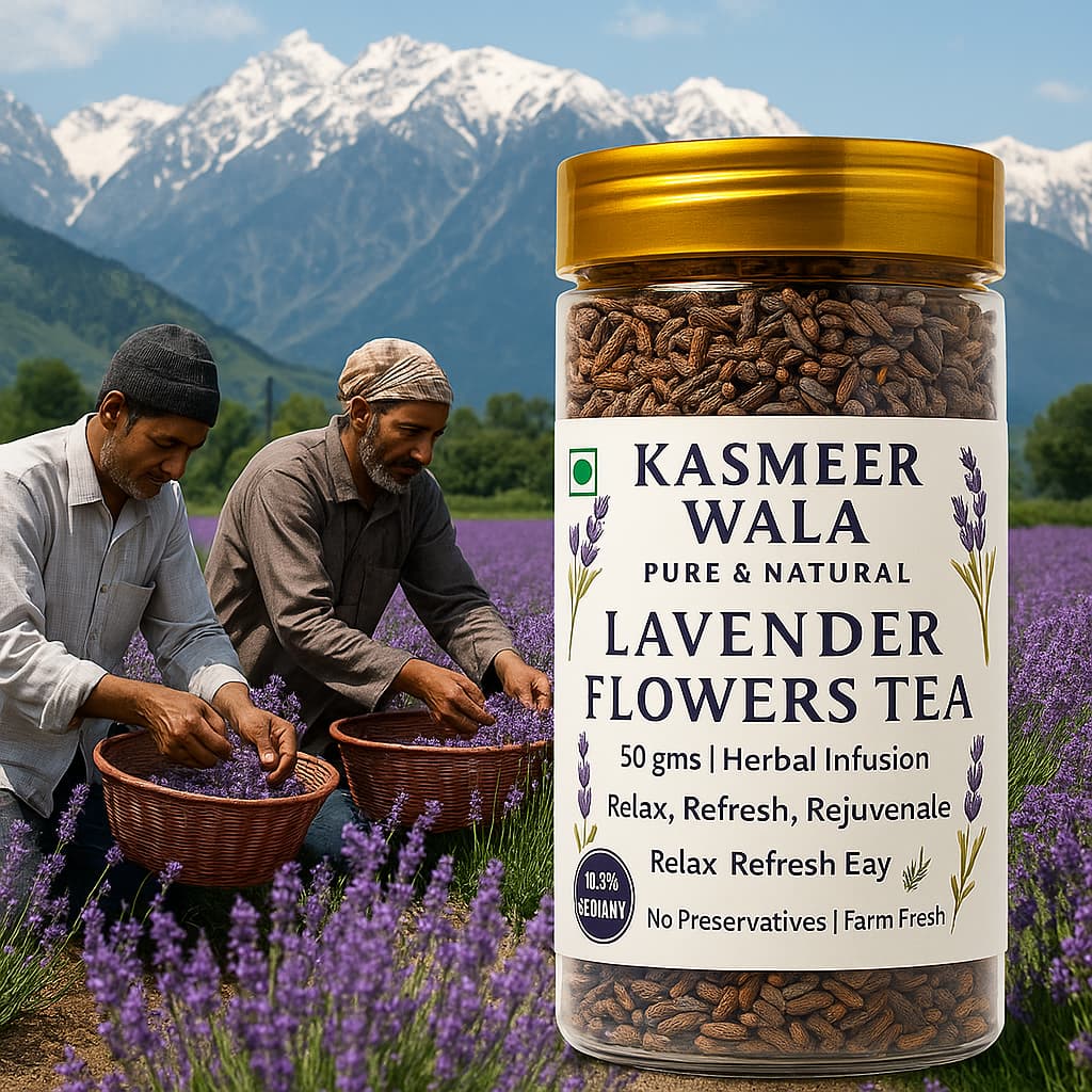 Kasmeer Wala Himalayan Lavender Flower Tea | 100% Organic Herbal Infusion | Pure & Natural Dried Lavender Flowers | Relaxing, Stress Relief, Sleep Support | 50g Pack
