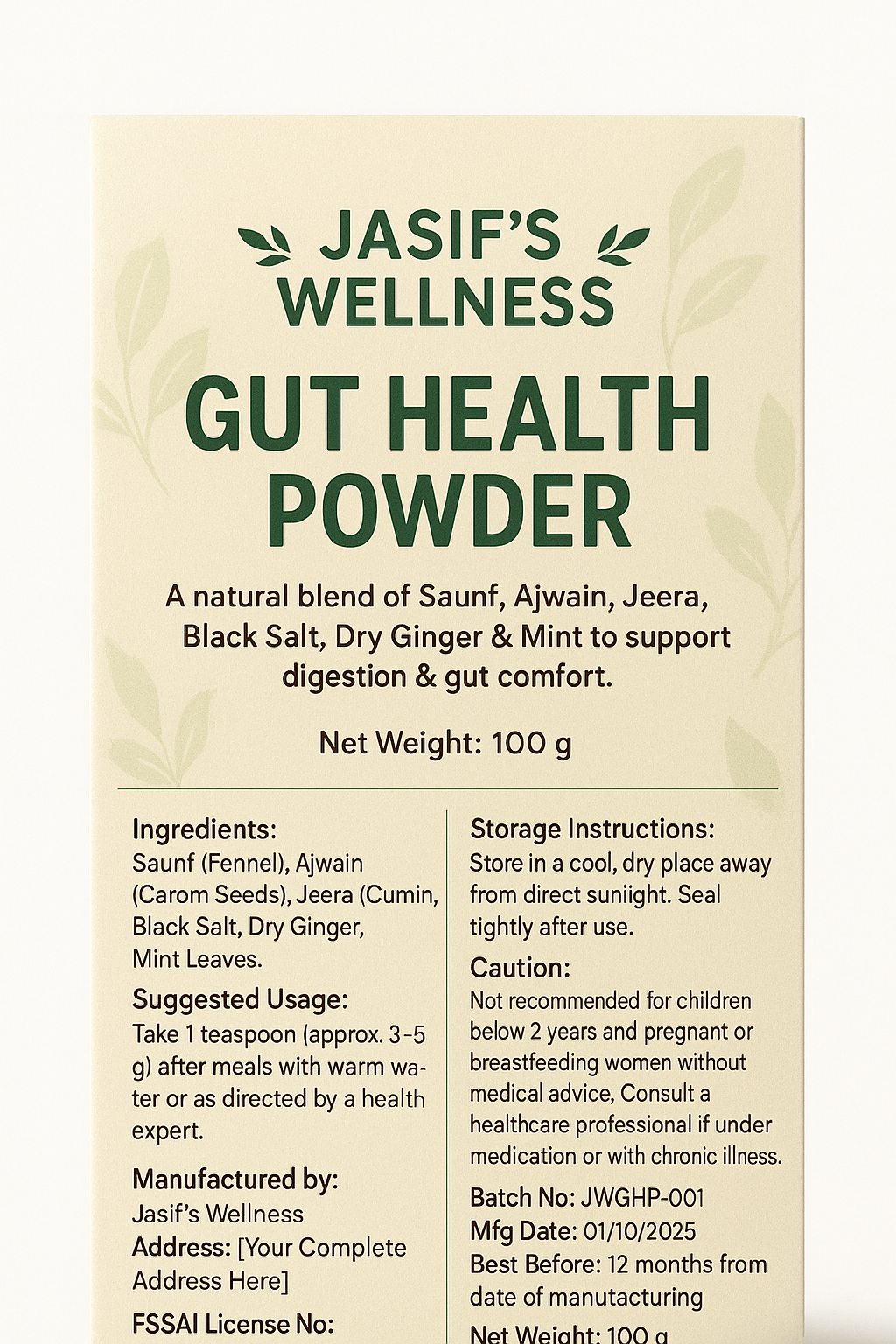 Kasmeer Wala Wellness Gut Health Powder – 100g | Natural Digestive Support | Herbal Probiotic Blend
