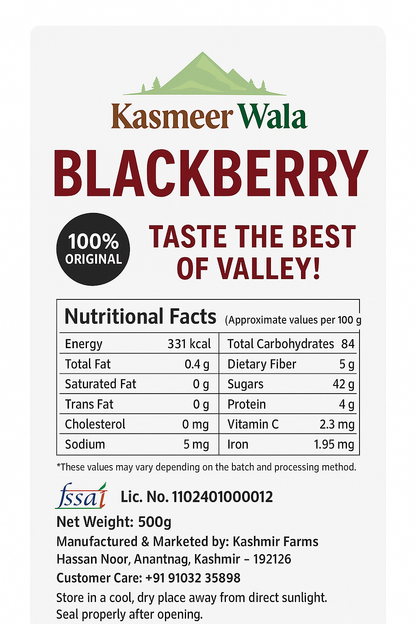 Kasmeer Wala Fresh Organic Blackberries – 500g | Antioxidant-Rich, Immunity Boost, Chemical-Free